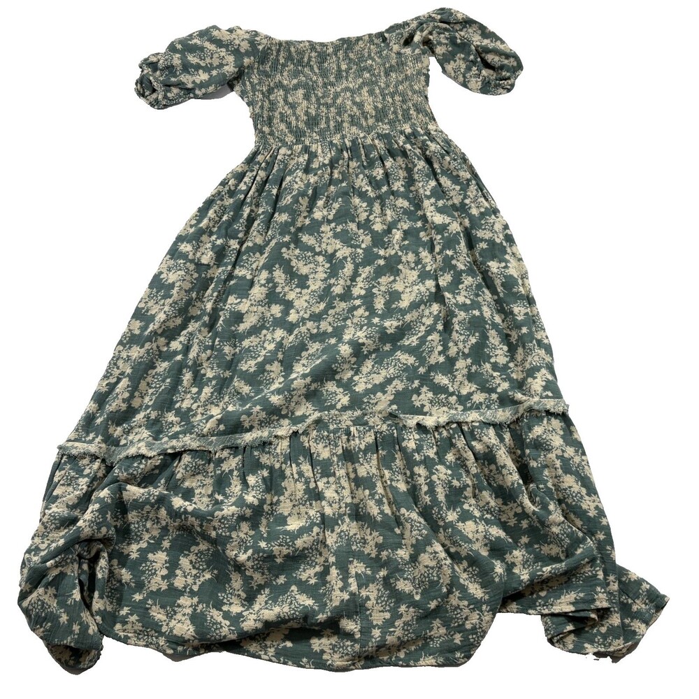 Free People Ellie Boho Green Floral Puff Sleeve Smock Bodice Maxi Dress Sz S - Picture 11 of 15